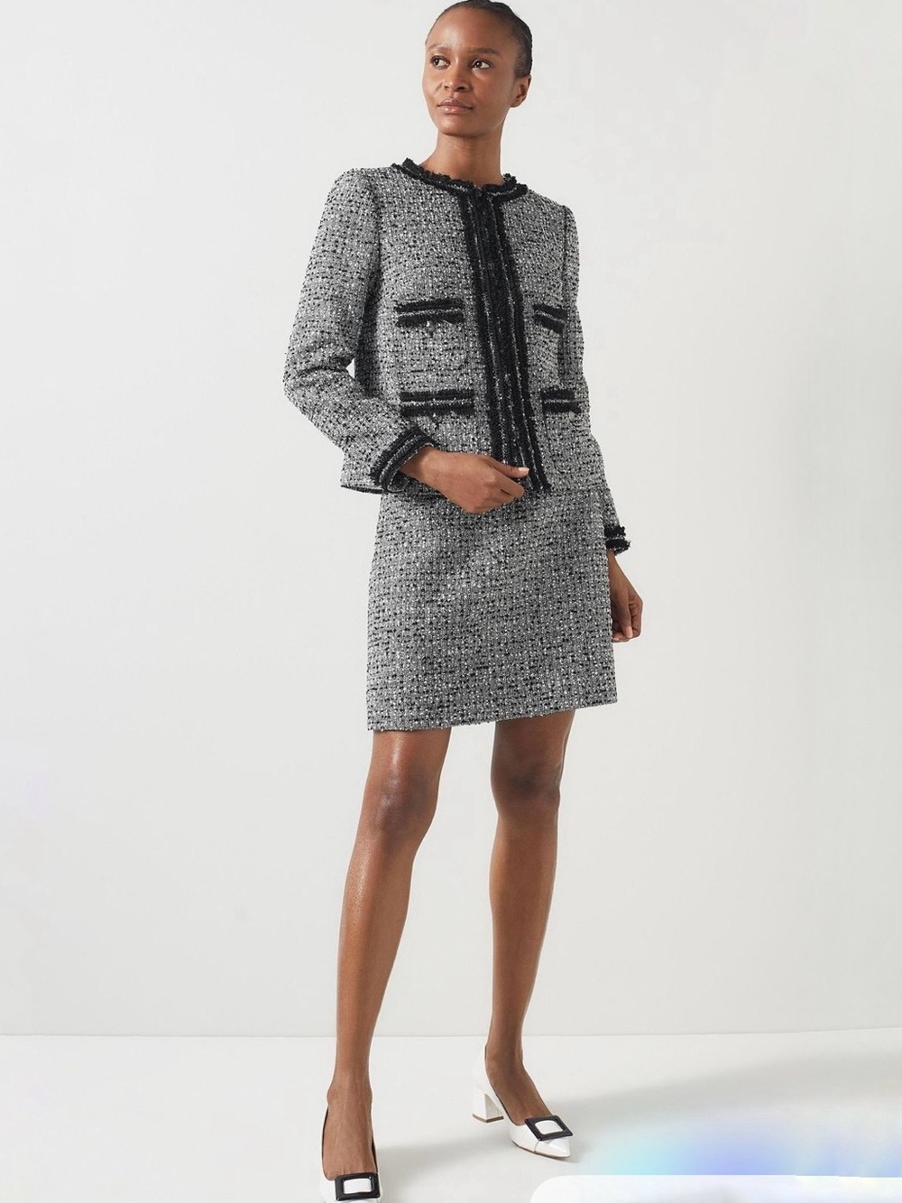 LK Bennett Charlie Tweed Jacket Black & White Size 0 NWT